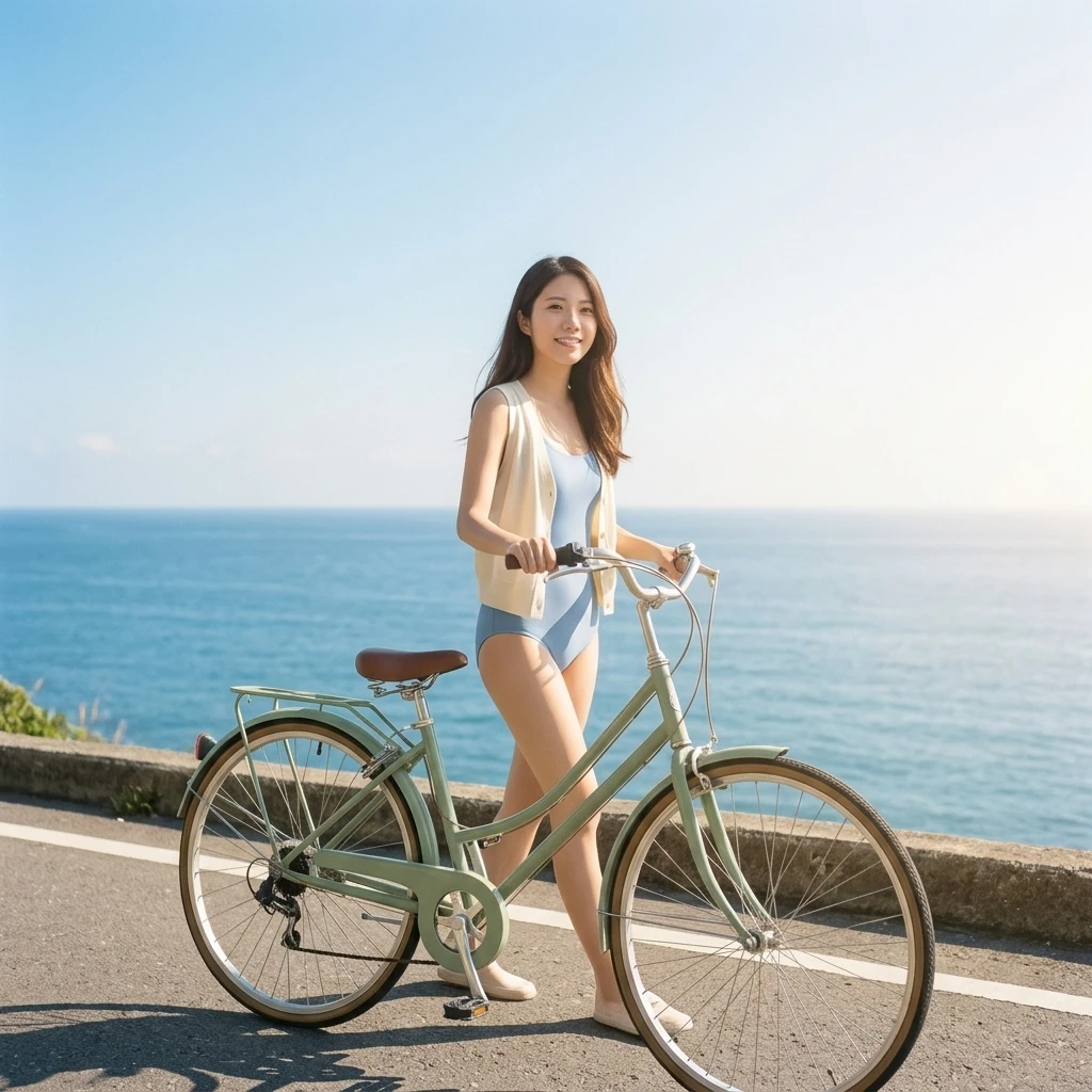 林小希在海岸道路與藍天之下的夏日寫真